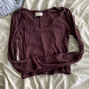 brown cropped long sleeve wide neck